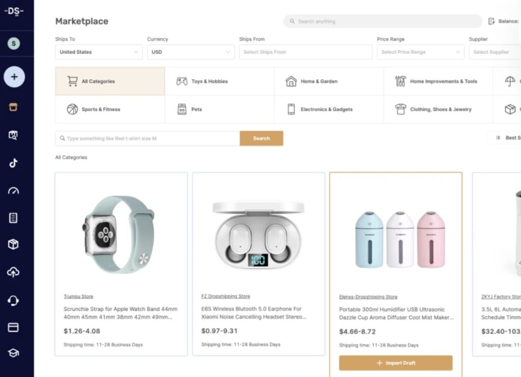 Recherche de produits sur AutoDS