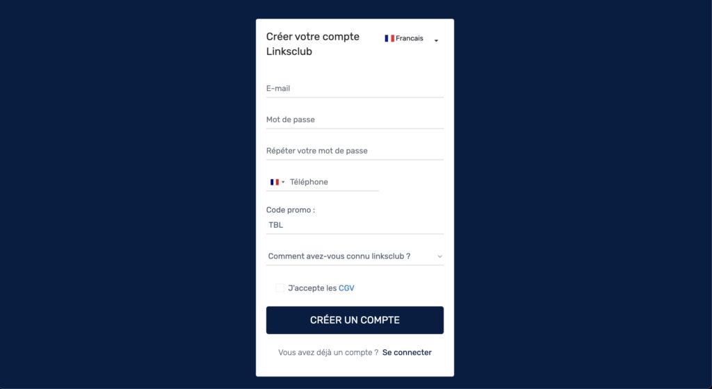 Inscription sur Linksclub